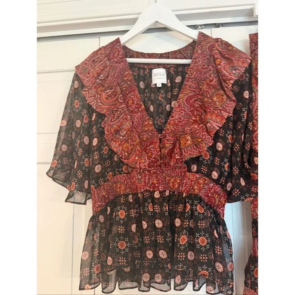 Misa Los Angelous Mia paisley ruffled tiered skirt and top set M - Picture 3 of 12